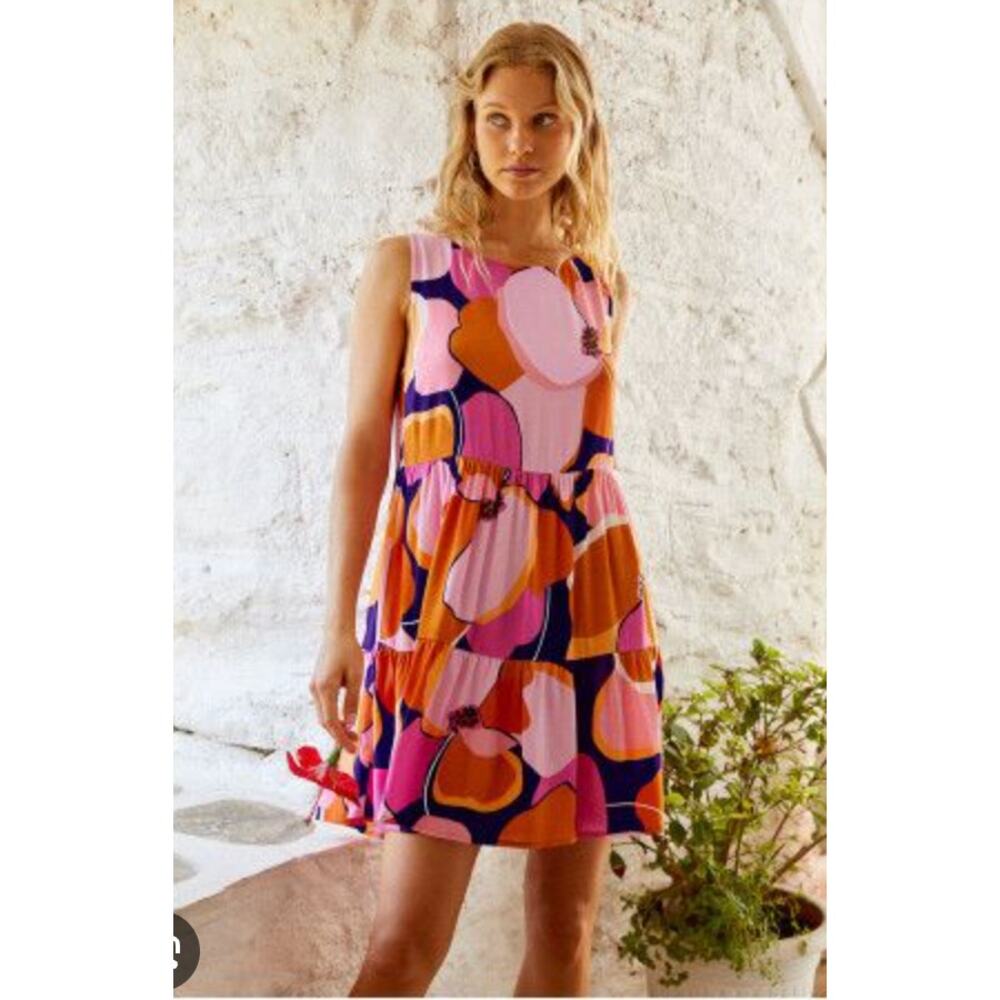 Mr Zimi Pink Orange Floral Tiered Sleeveless Dress Size 12